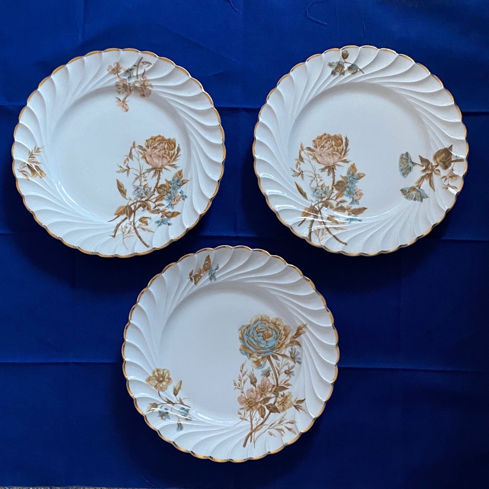 Elegant Floral Dessert Plates - White and Gold - 7 1/2" - Set of 3